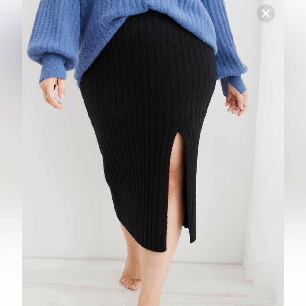 Aerie Womens Black Buttercream Ribbed Sweater Midi Skirt-Size S